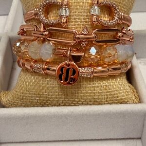 BOMB PARTY Rose Gold Layered Bracelet Set with Faceted Beads. BRAND NEW!